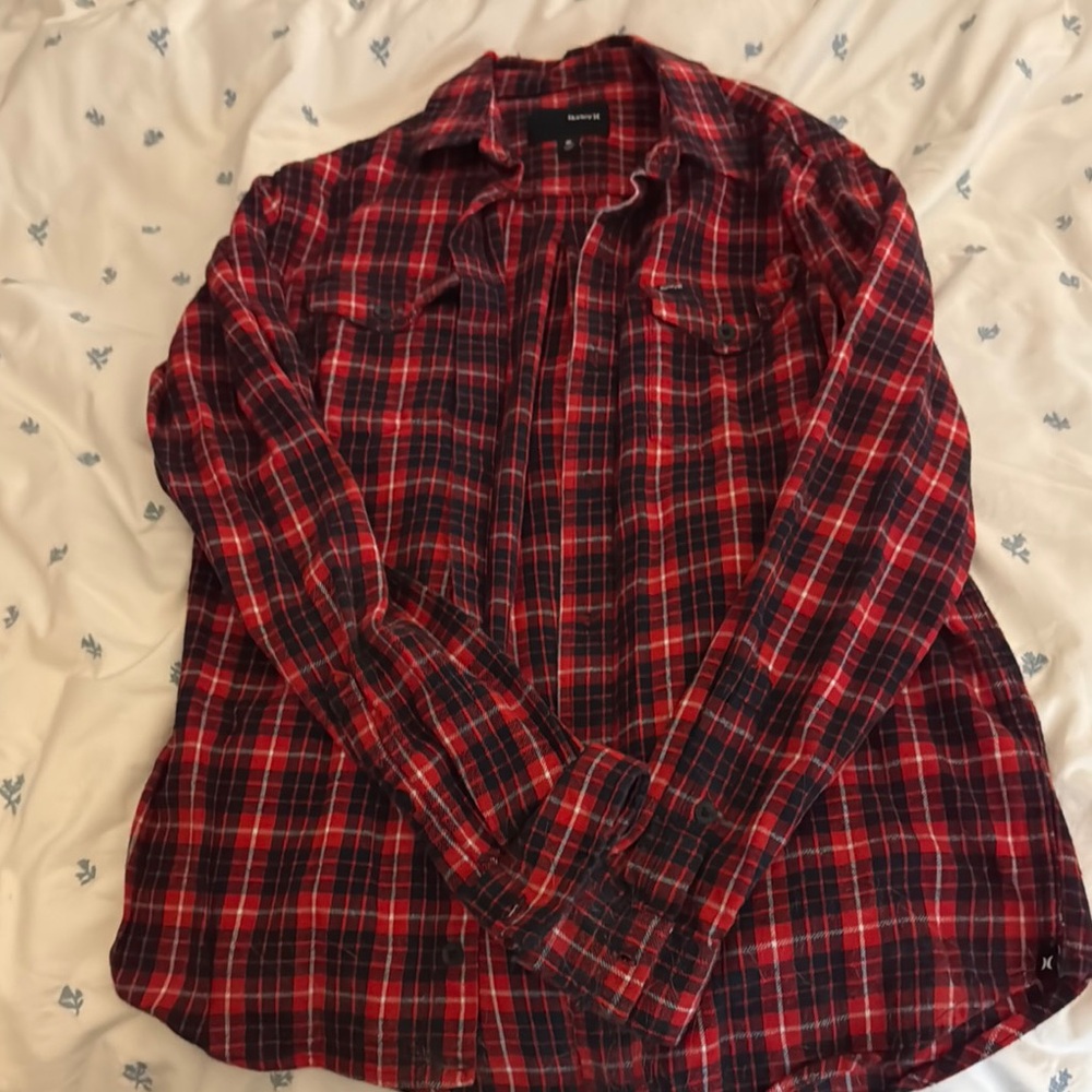 Hurley Red and Black Casual Button Down Shirt
